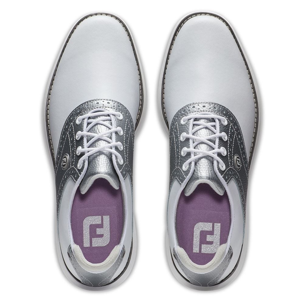 FOOTJOY FootJoy Ladies Traditions Spikeless Golf Shoes White Silver 97990