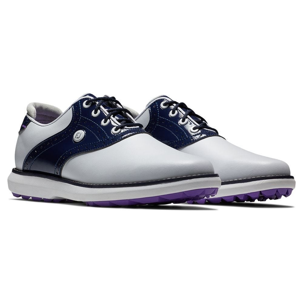 FOOTJOY FootJoy Ladies Traditions Spikeless Golf Shoes White Navy 97926